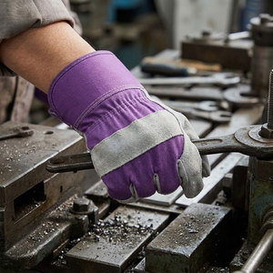 Gants de travail robustes en cuir de vachette pleine fleur de haute qualité avec dos en toile et manchette de sécurité pour la construction et le jardinage - Product Image 4