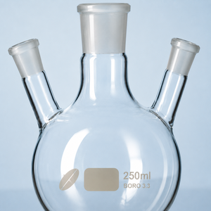 Frasco de Reacción de Vidrio Borosilicato Premium con Fondo Redondo, Cuello Central y Dos Lados Angulados para Síntesis Química de Laboratorio - Product Image 4