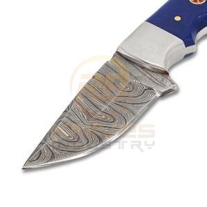 Custom Handmade Damascus Hunting <b>Knife</b> with Blue Resin <b>Handle</b> Fixed Blade Skinning Bushcraft Camping Survival <b>Knife</b> with Leather - Product Image 3