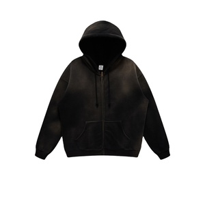 Sweat à capuche zippé délavé au soleil et à l'acide, coupe oversize, épais, style vintage streetwear, vierge, personnalisable, vente en gros - Product Image 4