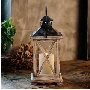 Handcrafted Mango Wood Lantern <b>Square</b> <b>Candle</b> Holder With Metal Roof And Handle For Home Decoration - Product Image 4