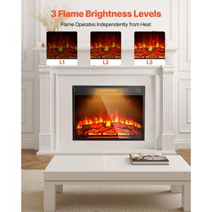 Cheminée électrique moderne encastrable murale de 23 pouces avec 3 niveaux de luminosité réglables, minuterie 24h, télécommande et matériau en verre - Product Image 5