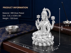 Ídolo de Laxmi Ji Chapado en Plata 999, 100% Latón, 5.5x4.5x8cm, 138g, Diosa Lakshmi Murti, Decoración para el Hogar, Regalo Hecho a Mano para Diwali Puja - Product Image 2