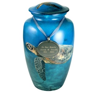 Urna Funeraria Estilo Americano de 200 Pulgadas Cúbicas con Diseño de Tortuga Marina Blanca en el Océano - Product Image 4