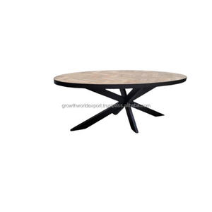 Europe's Best 160 CM Table à manger industrielle ovale à chevrons en bois de manguier massif pour hôtels et salles à manger - Product Image 3