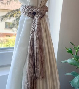Macrame Curtain <b>Tieback</b>, Boho Curtain Holder No Drill Cozy Home Decor and Gift for Mom - Product Image 1