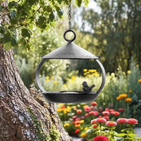 Mangeoire à oiseaux en bois et en fer noir, design rond, pour la décoration de jardin en extérieur