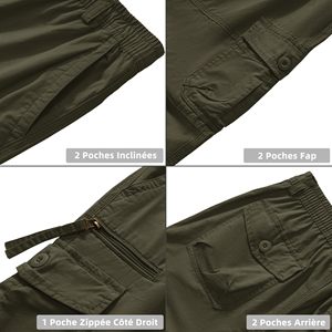 Pantalones Cortos Cargo Verde Oliva para Hombre, Cintura Elástica, Múltiples Bolsillos, Casuales, de Lona, Transpirables, de Secado Rápido, Corte Medio, 220g - Product Image 4