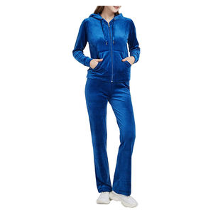 Fashionable Hot Selling Winter Solid Casual Vintage <b>Plus</b> <b>Size</b> Long Velvet 100% Cotton Tracksuit Women's Zip-Up Hoodie <b>Jogger</b> <b>Set</b> - Product Image 2