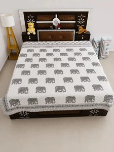 Traditional Jaipuri Elephant Print Cotton <b>Quilt</b> Reversible <b>Handmade</b> Indian Razai Boho Bedspread Bedding - Product Image 4