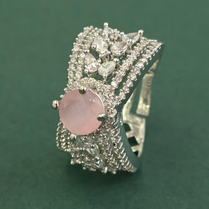 Handmade Polki Jewellery in India Cubic Zirconia <b>Adjustable</b> <b>Ring</b> With Rhodium Plating 443973 - Product Image 3