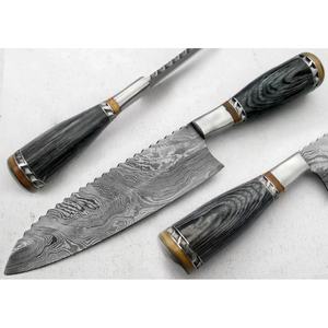 Cuchillo de Chef Personalizado Hecho a Mano Jexmoo con Hoja de Acero de Damasco de 8 Pulgadas, Mango de Madera y Funda de Cuero - Regalo para Chef - Product Image 1