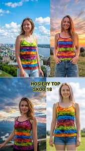 Nepali Women's Boho Tank <b>Top</b> Short Knitted Rayon with Trendy Hollow Out Ribbon Decoration Front Logo - Product Image 1