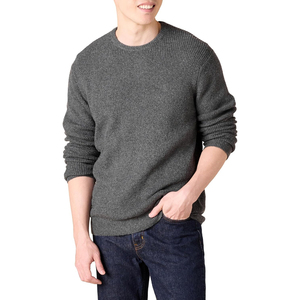 Pull ras du cou gris uni pour homme, manches longues, 100 % acrylique, anti-boulochage, tricoté, pour l'automne - Product Image 1