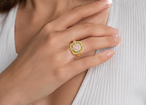 925 Sterling Silver Gold Plated Pink Morganite CZ Vintage Filigree Halo Ring <b>Cushion</b> Shape <b>Statement</b> Ring for Women Fine Jewelry - Product Image 3