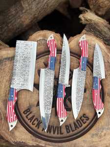 Premium Damascus Pattern Kitchen <b>Knife</b> <b>Set</b> Custom Decorative Handle Chef <b>Knife</b> Collection Wholesale - Product Image 1