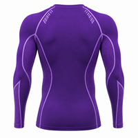 T-shirt de compression à manches longues pour homme, violet, séchage rapide, respirant, écologique, color-block, en nylon et polyester, pour entraînement sportif