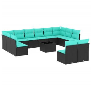 Juego de sofás de jardín de ratán sintético negro de 13 piezas con cojines - Product Image 2