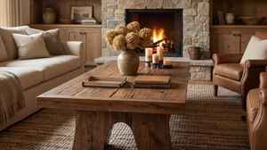 Mesa de Centro de Madera Sólida de Diseño Único Estilo Rústico con Construcción Resistente, Textura de Grano Natural y Diseño de Patas Arqueadas Exclusivas - Product Image 2