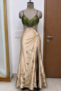Vestido Maxi Halter Bicolor sin Mangas, de Color Liso, con Corte Drapeado y Aberturas, Ajustado, de Satén, para Primavera, Otoño y Verano, Ideal para Fiestas - Product Image 3