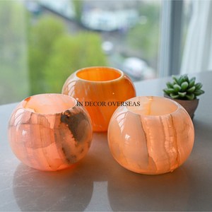 Juego de 3 Portavelas de Ágata Naranja Natural, Suministro Directo de Fábrica, para Decoración de Mesa de Hogar y Hotel, Centro de Mesa de Lujo - Product Image 1