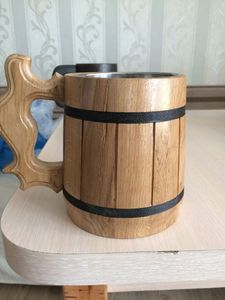 Vintage Wooden Beer Mug with Metal Bands Handle Handmade Eco-Friendly Dishwasher Safe Classic <b>Bar</b> <b>Accessory</b> Reusable Drinkware - Product Image 4