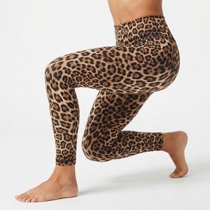 Leggings taille haute à imprimé léopard, longueur intégrale, extensibles, tricotés, sportifs, toutes saisons, pantalons de sport pour femmes - Product Image 3