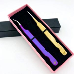 Pince à épiler en acier inoxydable enduite de poudre d'or violet néon personnalisée durable pour cils pointus - Product Image 1