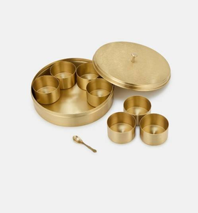 Pure Brass Masala Box <b>Engraved</b> Lid Spoon Brass Spice Box Spice Container Masala Dani Dabba Perfect For Gift Accessories - Product Image 2