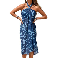 Hoge kwaliteit spandex/polyester snel drogende, met hittetransfer bedrukte sarong pareo strandjurk badkleding op maat gemaakte logo