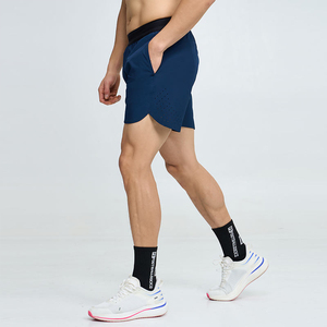 Pantalones cortos de entrenamiento para correr para hombre, pantalones cortos de gimnasio de secado rápido, pantalones cortos deportivos transpirables con corte láser y bolsillo con cremallera, elásticos en 4 direcciones - Product Image 6