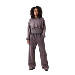 Nouveau design OEM personnalisé Survêtement femme délavé à l'acide marron mauve, sweat à capuche court style corset, qualité supérieure, fabricant grossiste - Product Image 1