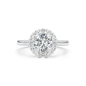 Anillo de Compromiso con Halo de Diamantes Cultivados en Laboratorio de Corte Redondo de 2.50 Quilates en Oro Blanco de 14k - Product Image 1