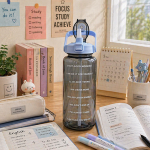 Plastic Drinking Water Bottle with Lid, <b>Reusable</b> Empty Bottle for Travel, Gym & Office 2000ml - Product Image 1