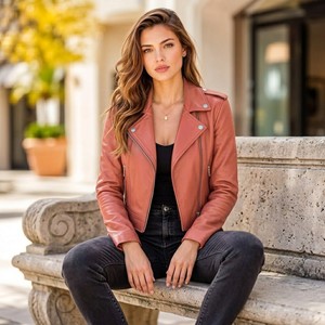 <b>Leather</b> Spot Women's Sheep <b>Leather</b> Motorcycle <b>Jacket</b> Slim Fit Zipper Vintage Luxury Silk Lining <b>Winter</b> - Product Image 1