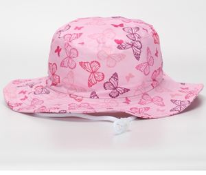 Sombrero de Sol para Niños con Estampado de Mariposas, Primavera-Verano, Transpirable, Tipo Bucket, con Cordón - Product Image 1