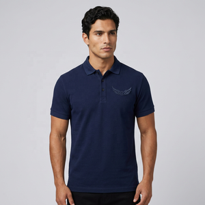Men's Navy <b>Blue</b> Cotton <b>Polo</b> <b>Shirt</b> Short Sleeve Embroidered Logo Casual Breathable Oxford Fabric Front Design - Product Image 4
