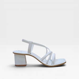 White Strappy Block Heel <b>Sandals</b> Square Toe Slip On Elegant Summer Heeled Shoes Women's PU Upper Low Heel Casual Party Wear - Product Image 3