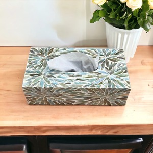 HASAN CRAFT - Cubierta Moderna para Caja de Pañuelos con Diseño Floral de Nácar Pulido, Servilletero Decorativo para Mesa, Baño y Cocina - Product Image 1