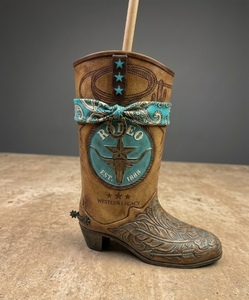 Gobelet de fête en plastique Western Boot Cup Legends avec motif bleu et paille pour les célébrations d'anniversaire - Product Image 6