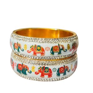 Juego de 4 Brazaletes de Lac Multicolor con Diseño Floral, Brazaletes de Lac Tradicionales Indios con Elefantes Reales, Brazaletes de Lac para Novias - Product Image 1