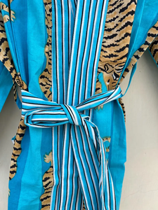 Bata Kimono de Algodón 100% Tejido con Estampado de Dibujos Animados para Mujer, Camisón de Verano Hecho a Mano, Cuello en V, Cintura Elástica, Largo Completo, Suave - Product Image 5