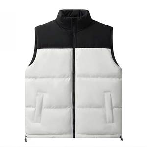Trendy Two Tone Puffer <b>Vest</b> Black <b>White</b> Sleeveless Quilted Zip Up Padded Gilet Puffer <b>Vest</b> Drawstring Outerwear Jacket Coat Gift - Product Image 1