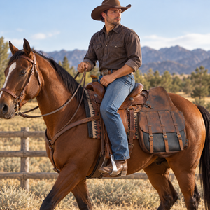 Sac de selle de cheval en cuir rustique |   Pochette de rangement pour selle d'équitation western avec double fermeture à boucle latérale pour la randonnée équestre - Product Image 3