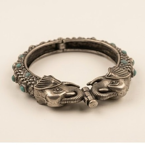 DIVYORO Turquoise Elephant KADA Brass Oxidized Silver Bangle for Women Ethnic Tribal Style Anniversary Occasion - Product Image 1