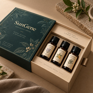 Caja de Embalaje de Papel con Funda Personalizada SunGene Botanical Notes para Trio de Botellas de Aceite de Fragancia de Nicho - Product Image 4