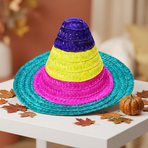 Sombrero Mexicano de Bambú con Rayas y Bordado a Mano para Fiestas y Playa para Niños - Product Image 2