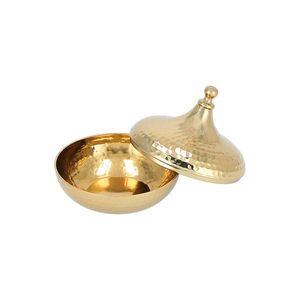 Bol à dattes en acier inoxydable avec couvercle, design arabe martelé de luxe, compatible lave-vaisselle, pour la conservation et le service des aliments, idéal pour la décoration de mariages et les hôtels - Product Image 4