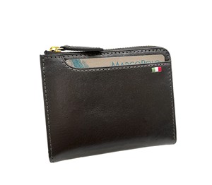 Cartera Minimalista Unisex en Forma de L con Cremallera YKK, Bordado de Bandera, de Cuero Italiano Curtido Vegetalmente, Negra y Marrón, Marca Castello - Product Image 2