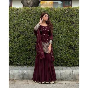 ชุดบนสุดล่างสุดสวยและชุด Dupatta พร้อมด้ายและลำดับการทำงานสำหรับชุดทำงาน - Product Image 3